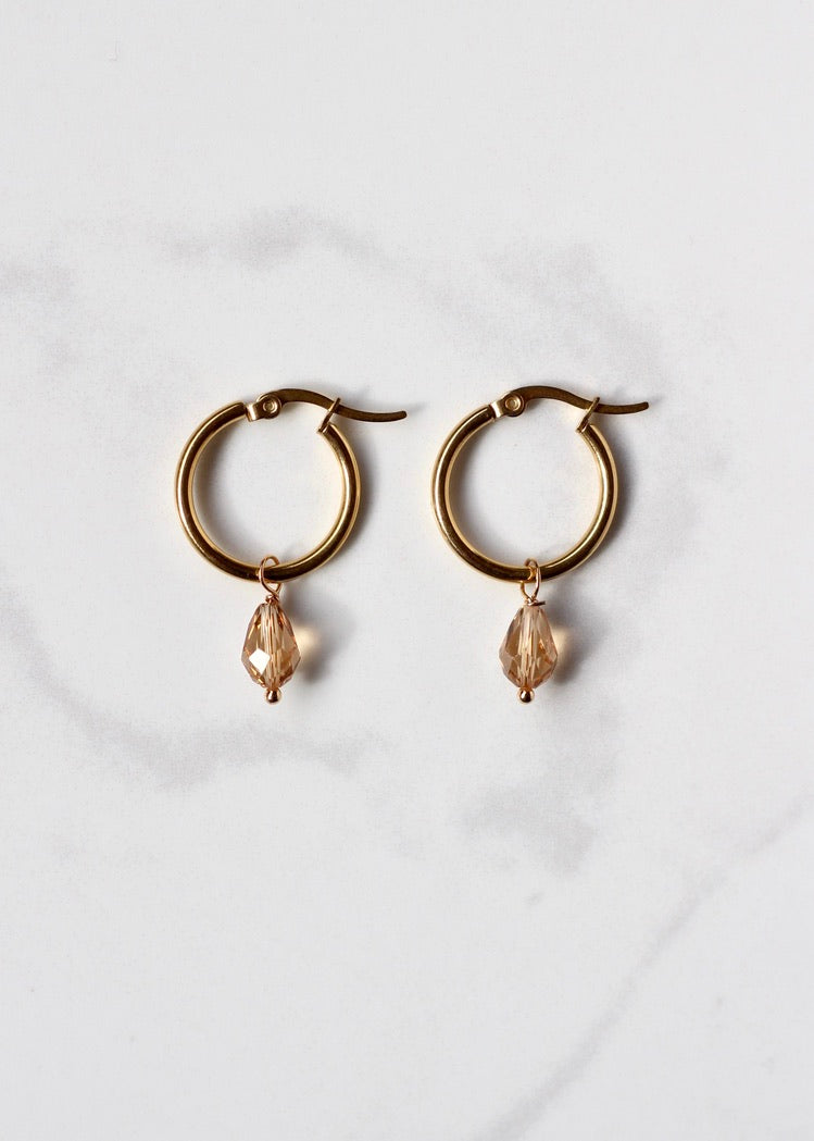 Greer Swarovski Crystal Champagne Hoops