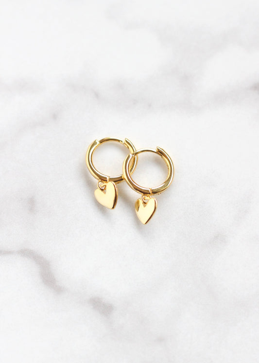 gold heart huggies drop earring sleeper jewellery