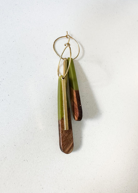 Kakariki Brass/Wood Dangle Earrings