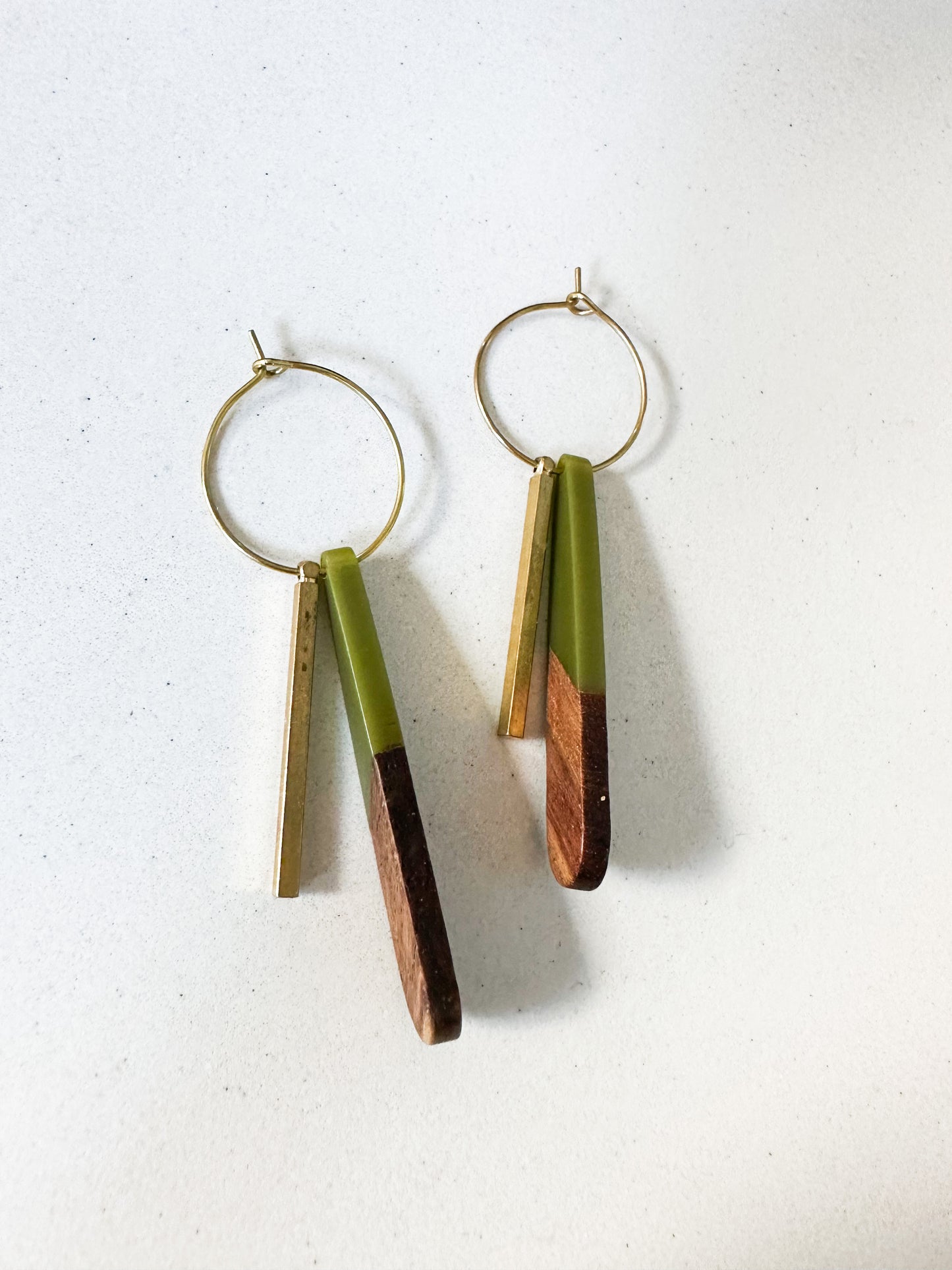 Kakariki Brass/Wood Dangle Earrings