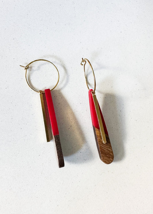 Whero Brass/Wood Dangle Earrings