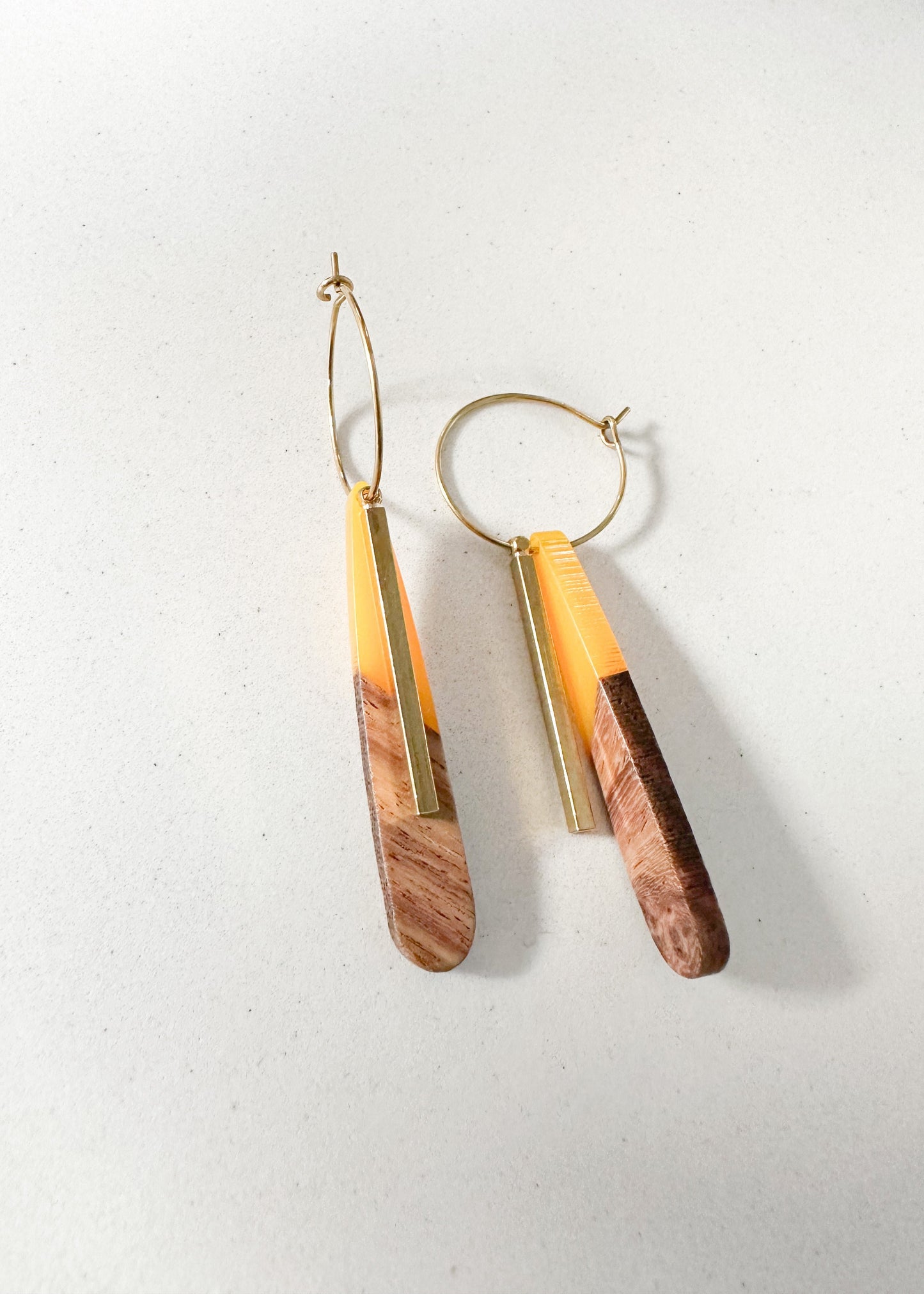 Kowhai Brass/Wood Dangle Earrings