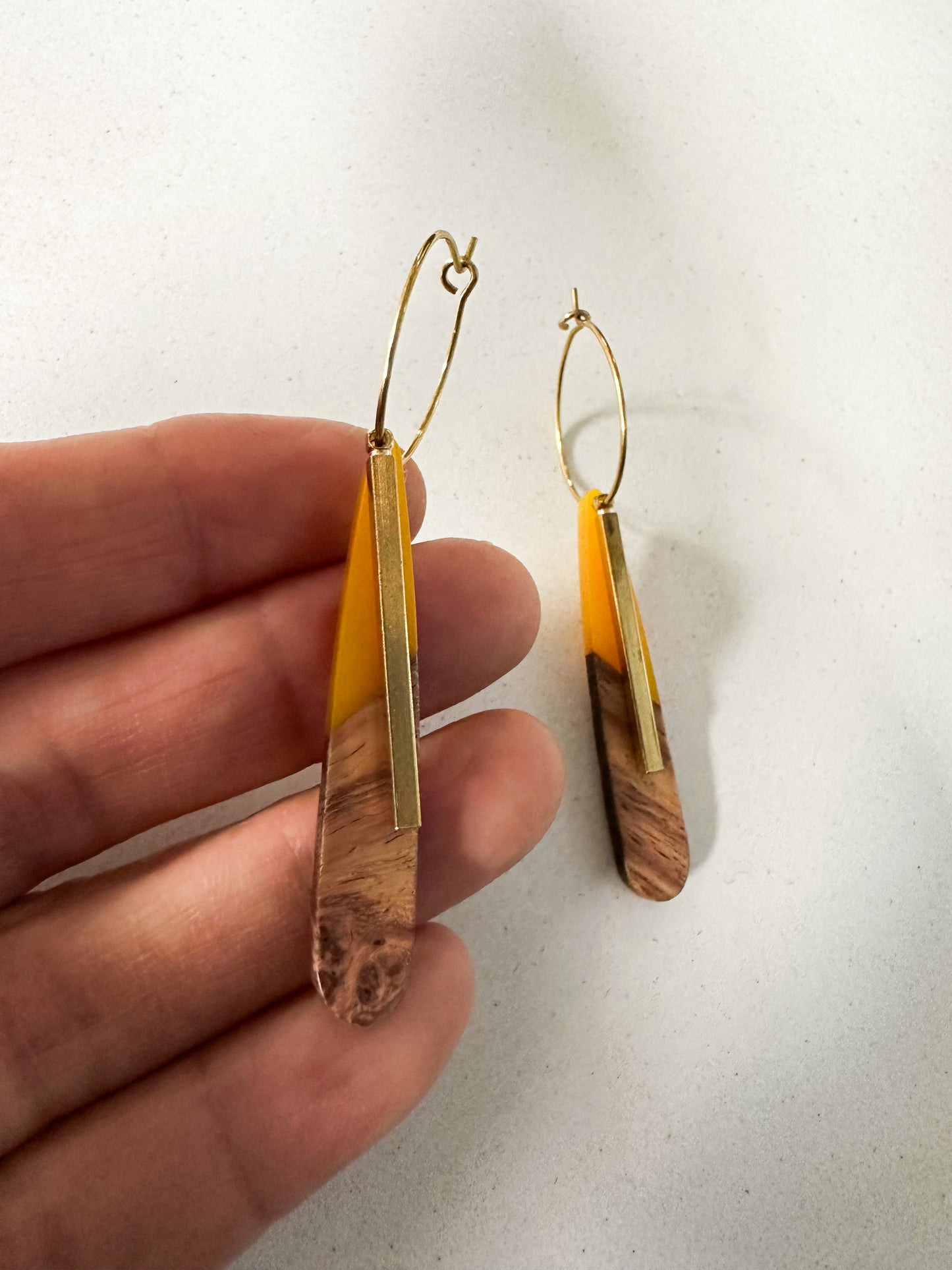 Kowhai Brass/Wood Dangle Earrings