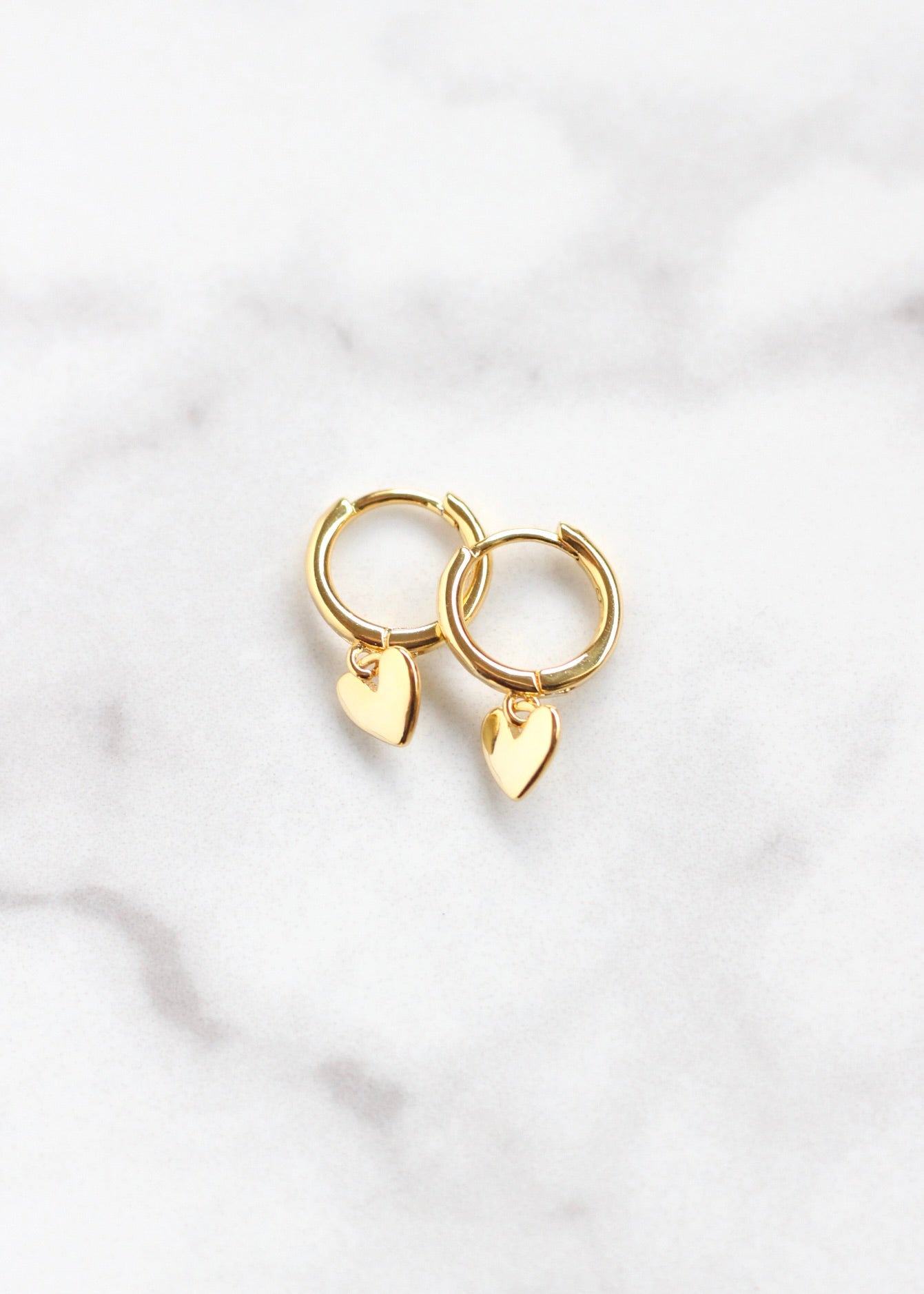 gold heart huggies drop earring sleeper jewellery