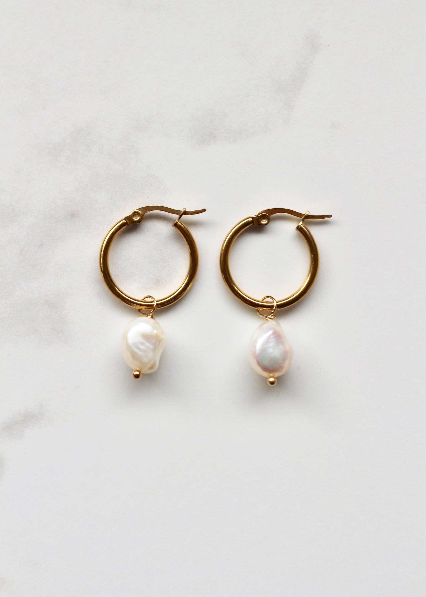 Ariel Pearl Hoops Gold