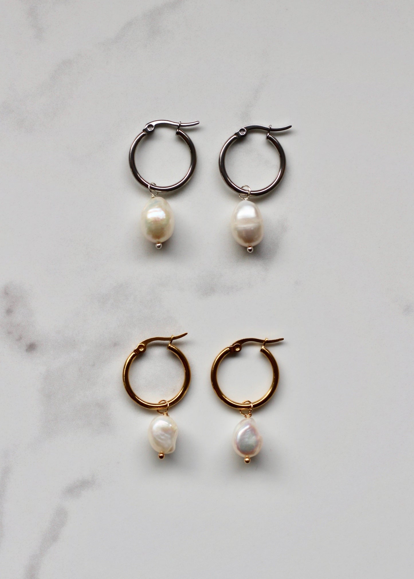 Ariel Pearl Hoops Silver