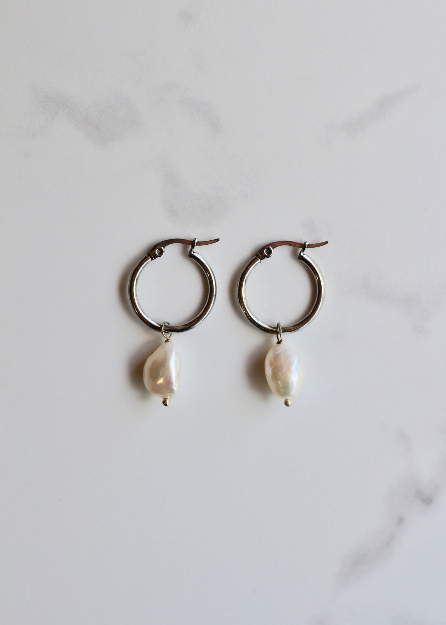 Ariel Pearl Hoops Silver