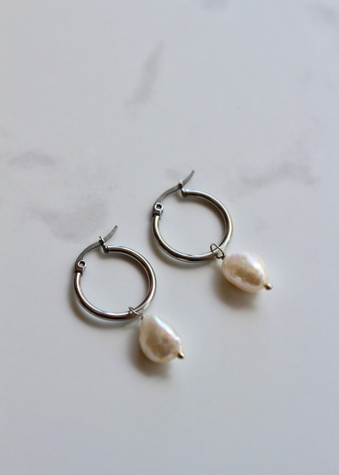 Ariel Pearl Hoops Silver